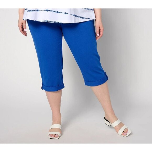 Denim & Co. Active Regular French Terry Straight Roll Cuff C Brght Ryal Blue,S - Picture 1 of 1